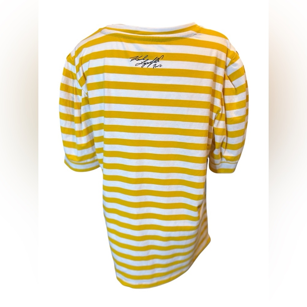 🆕 💛 NWT KARL LAGERFELD Paris Yellow White Stripe Balloon Sleeve T | Women’s XL - Picture 4 of 11